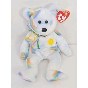 2001 Ty Beanie Baby "Cherry" Retired Rainbows White Teddy Bear BB30
